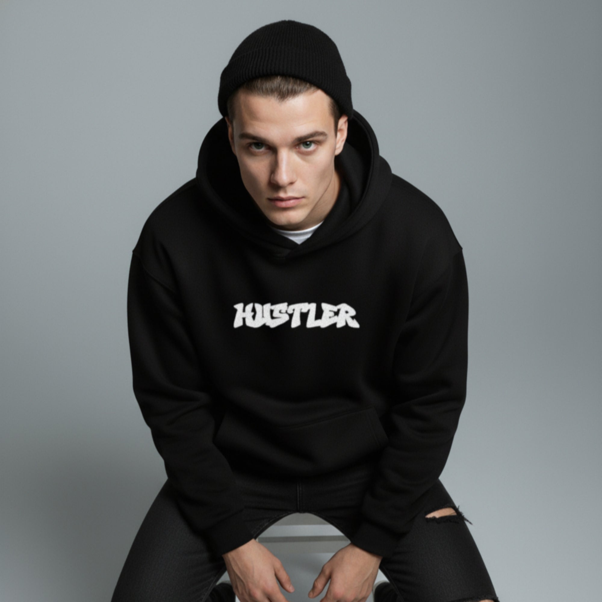 HUSTLER Oversized Black Hoodie