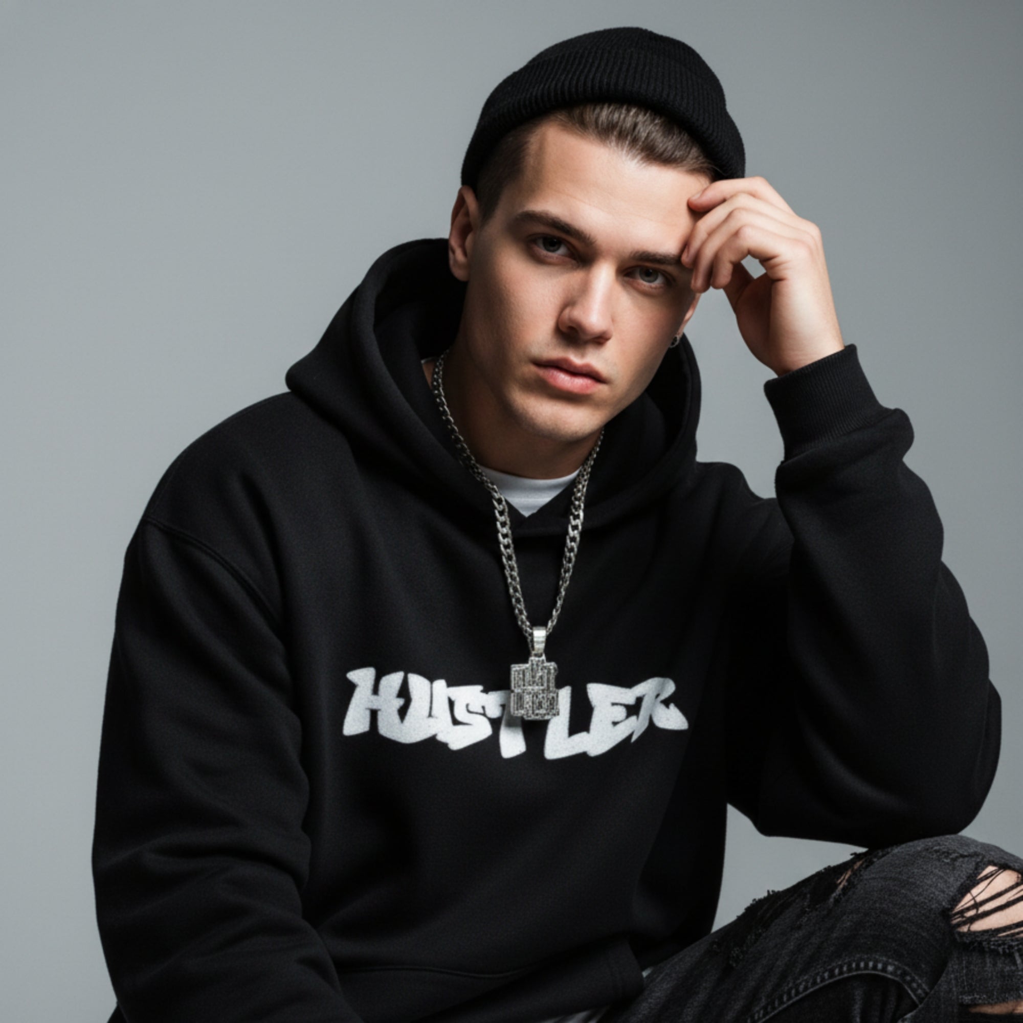 HUSTLER Oversized Black Hoodie